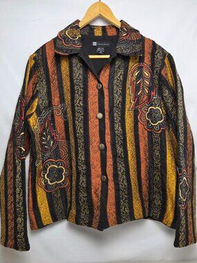 Casual Studio Women's XL Button Up Jacket Paisley Floral Embroidered Blazer